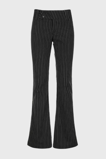 Flared Broek Dames - Gestreept met Hoge Taille | Elegant — Gestreept Zwart