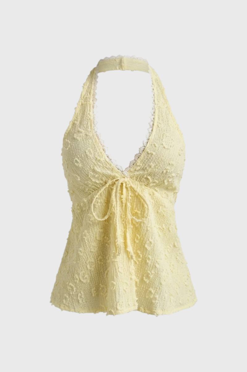 Halter Top Dames - V-hals met Strikdetail | Zomerse Elegantie - Geel
