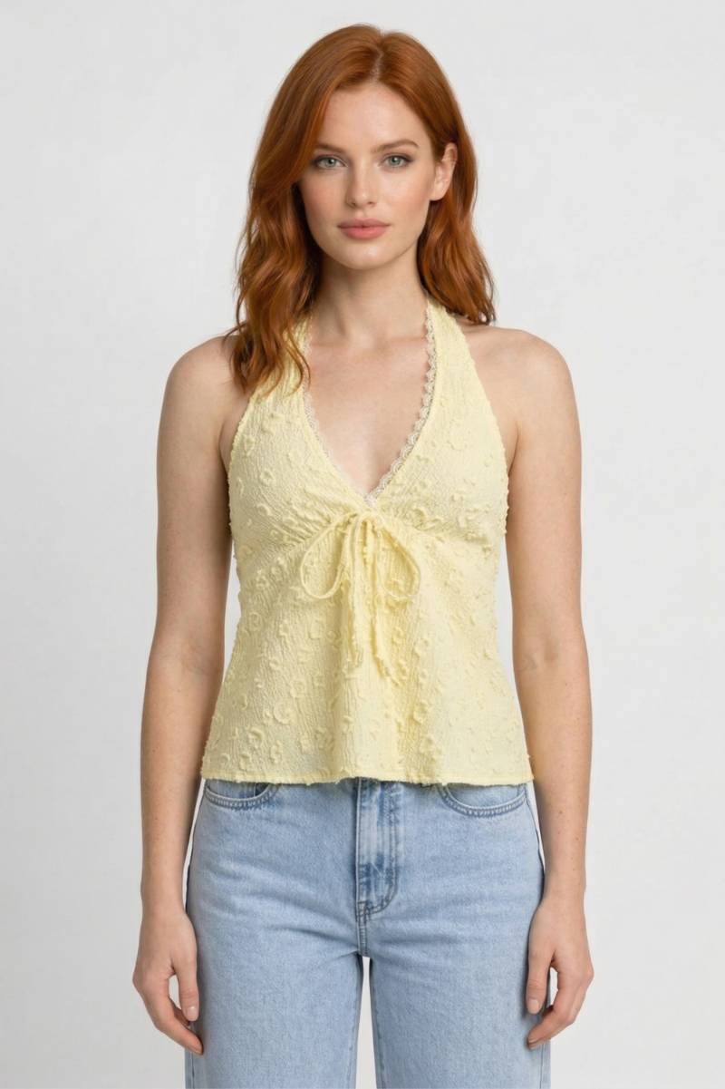 Halter Top Dames - V-hals met Strikdetail | Zomerse Elegantie - Geel