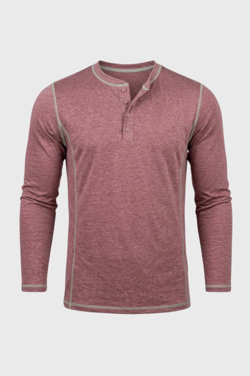 Henley Shirt Heren - Casual met Knoopsluiting | Lange Mouw - Oudroze