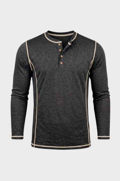 Henley Shirt Heren - Casual met Knoopsluiting | Lange Mouw - Antraciet