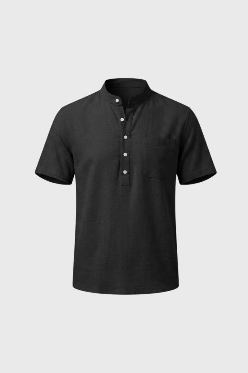 Henley Shirt Heren - Klassiek | Staande Kraag met Knoopsluiting — Zwart