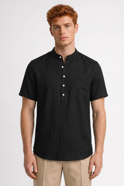 Henley Shirt Heren - Klassiek | Staande Kraag met Knoopsluiting — Zwart