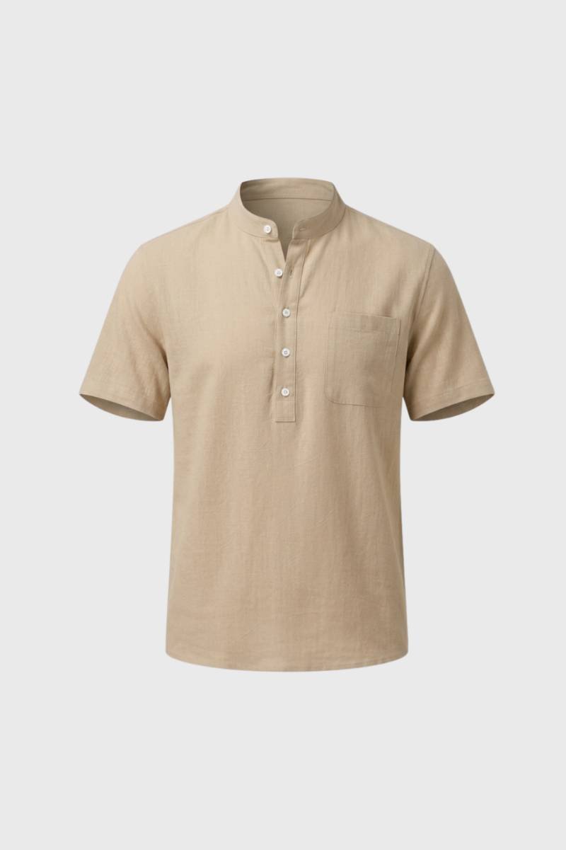 Henley Shirt Heren - Klassiek | Staande Kraag met Knoopsluiting — Beige