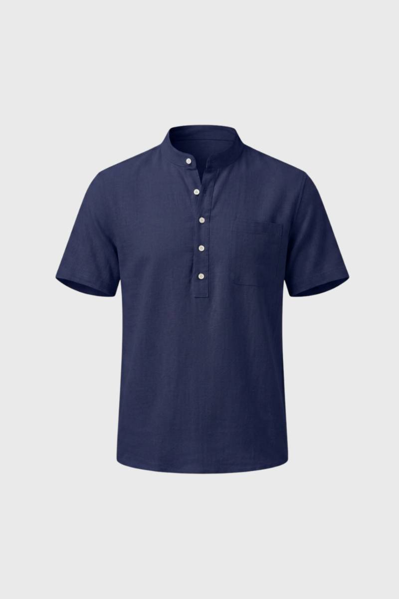 Henley Shirt Heren - Klassiek | Staande Kraag met Knoopsluiting — Navy