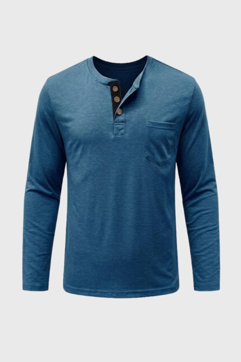 Henley Shirt Heren - Lange Mouwen Casual | Knoopsluiting — Blauw