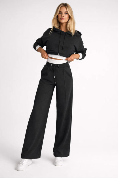 Dames Set - Cropped Hoodie met Wide Leg Joggingbroek | Casual