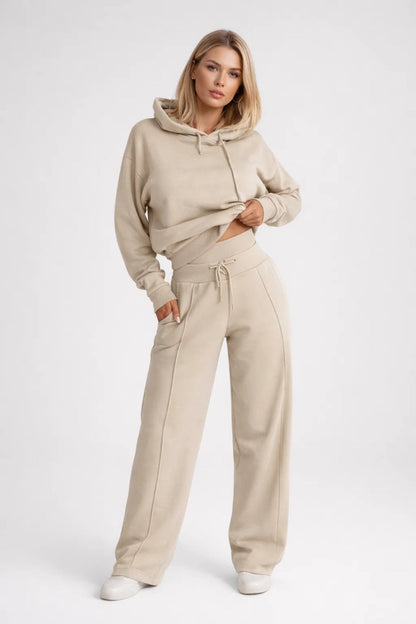Dames Set - Cropped Hoodie met Wide Leg Joggingbroek | Casual