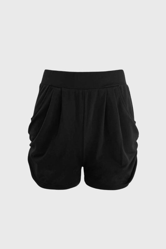 Korte Broek Dames - Geplisseerd met Hoge Taille | Elastische Band — Zwart