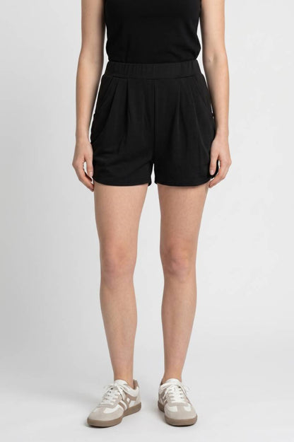 Korte Broek Dames - Geplisseerd met Hoge Taille | Elastische Band — Zwart