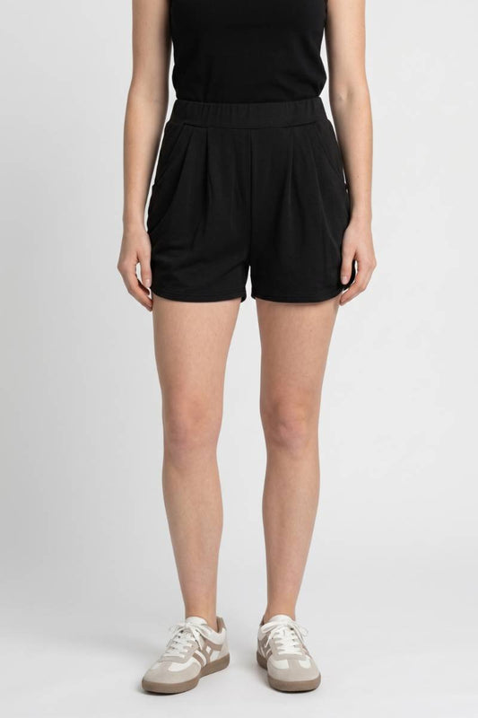 Korte Broek Dames - Geplisseerd met Hoge Taille | Elastische Band — Zwart