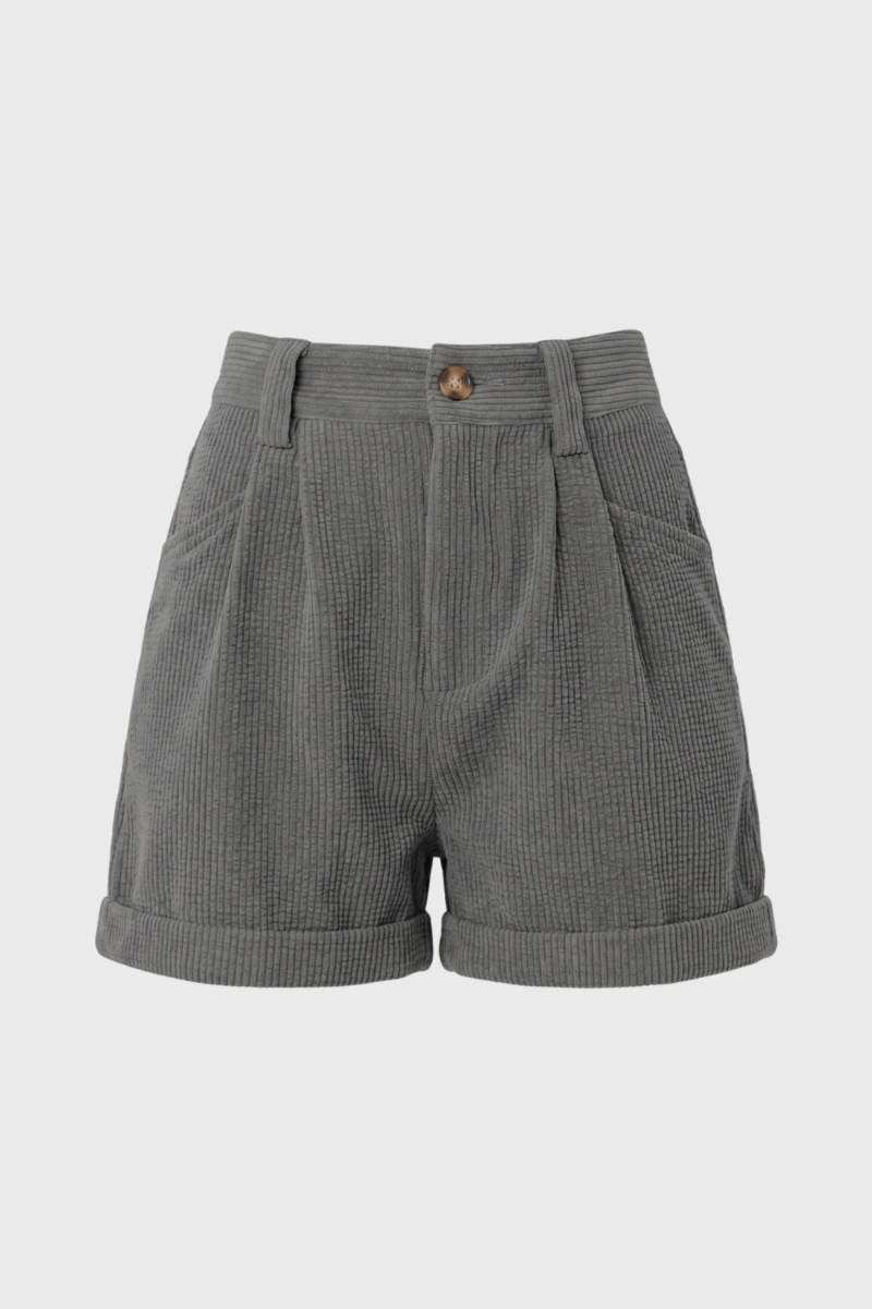 Korte Broek Dames - Geribbelde Textuur | Hoge Taille — Grijs