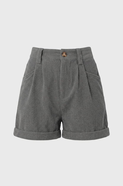 Korte Broek Dames - Geribbelde Textuur | Hoge Taille — Grijs