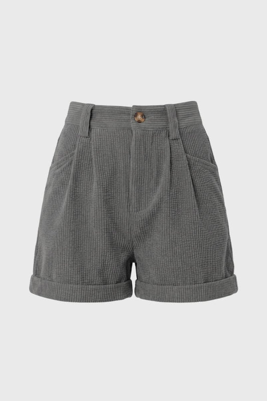 Korte Broek Dames - Geribbelde Textuur | Hoge Taille — Grijs