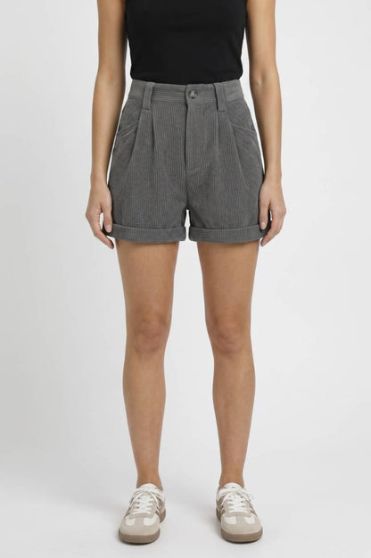 Korte Broek Dames - Geribbelde Textuur | Hoge Taille — Grijs