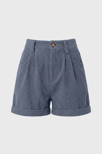 Korte Broek Dames - Geribbelde Textuur | Hoge Taille — Donkergrijs