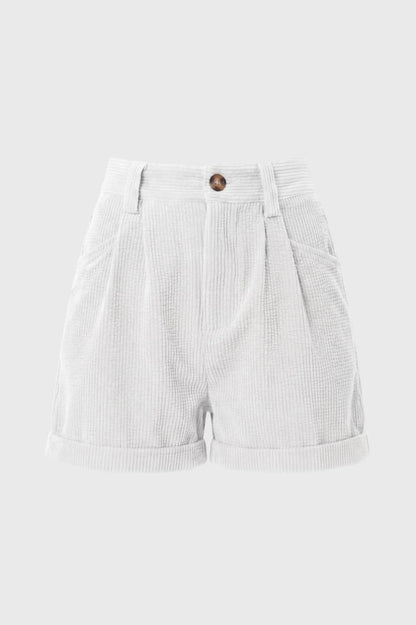 Korte Broek Dames - Geribbelde Textuur | Hoge Taille — Wit