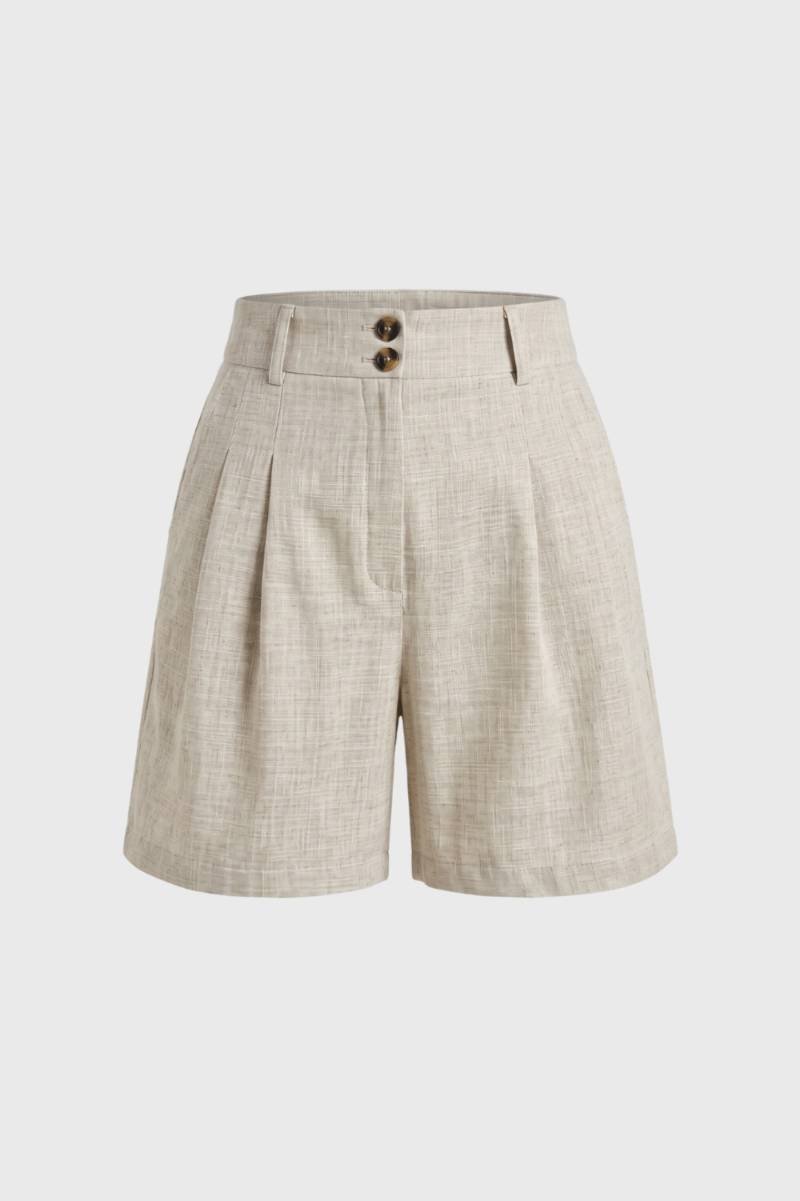 Korte Broek Dames - Hoge Taille | Dubbele Knoopsluiting — Beige