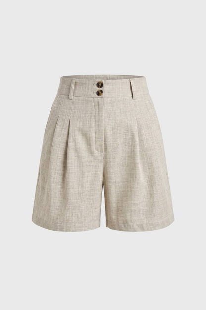 Korte Broek Dames - Hoge Taille | Dubbele Knoopsluiting — Beige