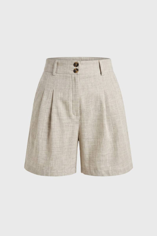Korte Broek Dames - Hoge Taille | Dubbele Knoopsluiting — Beige