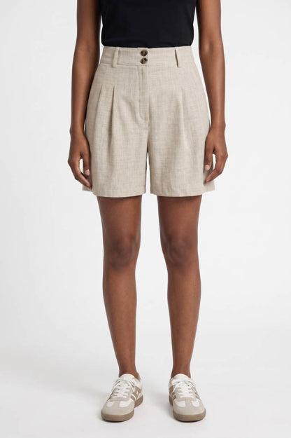 Korte Broek Dames - Hoge Taille | Dubbele Knoopsluiting — Beige