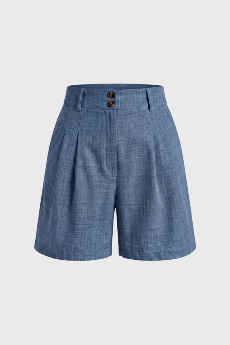 Korte Broek Dames - Hoge Taille | Dubbele Knoopsluiting — Jeansblauw