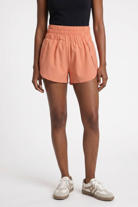 Korte Broek Dames - Hoge Taille Elastiek | Sportief — Koraal