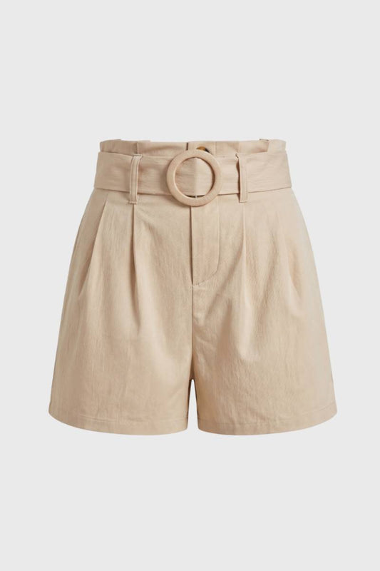 Korte Broek Dames - Hoge Taille met Ceintuur | Geplisseerd — Beige
