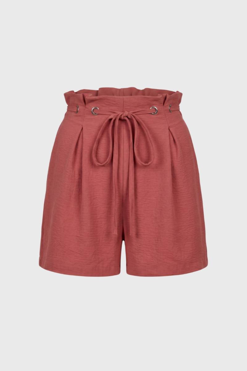 Korte Broek Dames - Hoge Taille met Strikceintuur | Paperbag — Terracotta