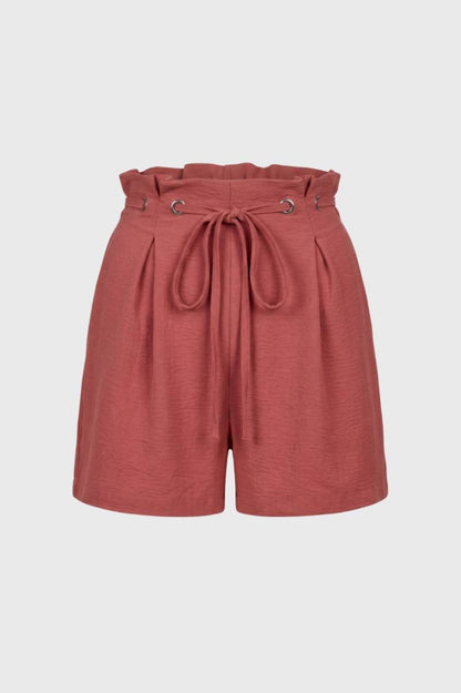 Korte Broek Dames - Hoge Taille met Strikceintuur | Paperbag — Terracotta