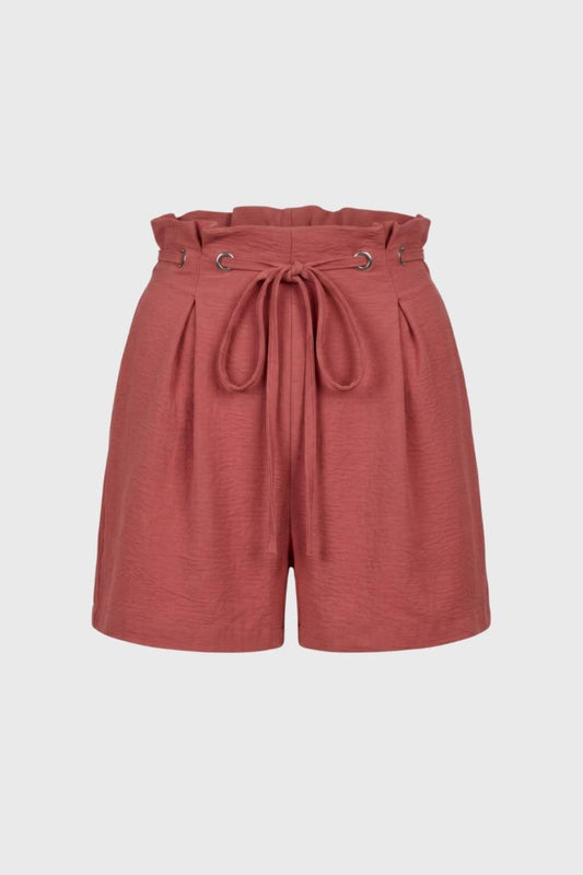 Korte Broek Dames - Hoge Taille met Strikceintuur | Paperbag — Terracotta