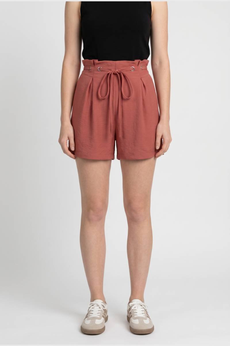 Korte Broek Dames - Hoge Taille met Strikceintuur | Paperbag — Terracotta