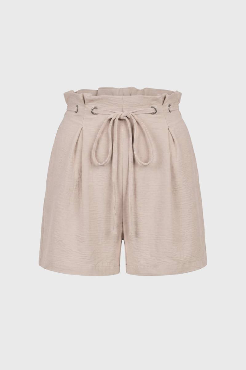 Korte Broek Dames - Hoge Taille met Strikceintuur | Paperbag — Beige