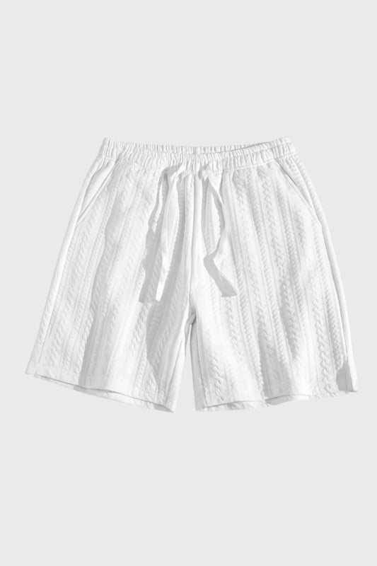 Korte Broek Heren - Gestructureerde Weave met Trekkoord | Wit — Wit