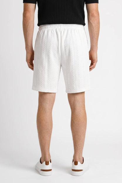 Korte Broek Heren - Gestructureerde Weave met Trekkoord | Wit — Wit