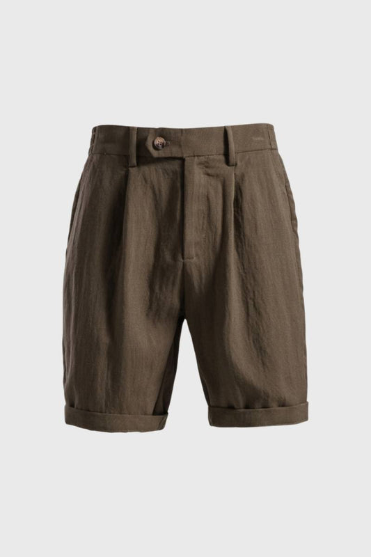 Korte Broek Heren - Wijde Pasvorm met Hoge Taille | Geplooid — Olijfgroen