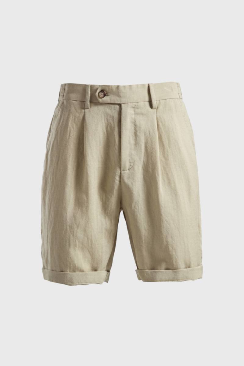 Korte Broek Heren - Wijde Pasvorm met Hoge Taille | Geplooid — Beige