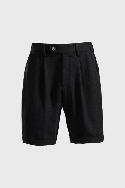 Korte Broek Heren - Wijde Pasvorm met Hoge Taille | Geplooid — Zwart