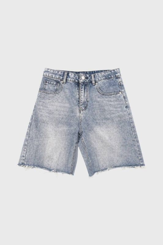 Korte Jeans Dames - Vintage Wassing | Rafelige Zoom — Lichtblauw