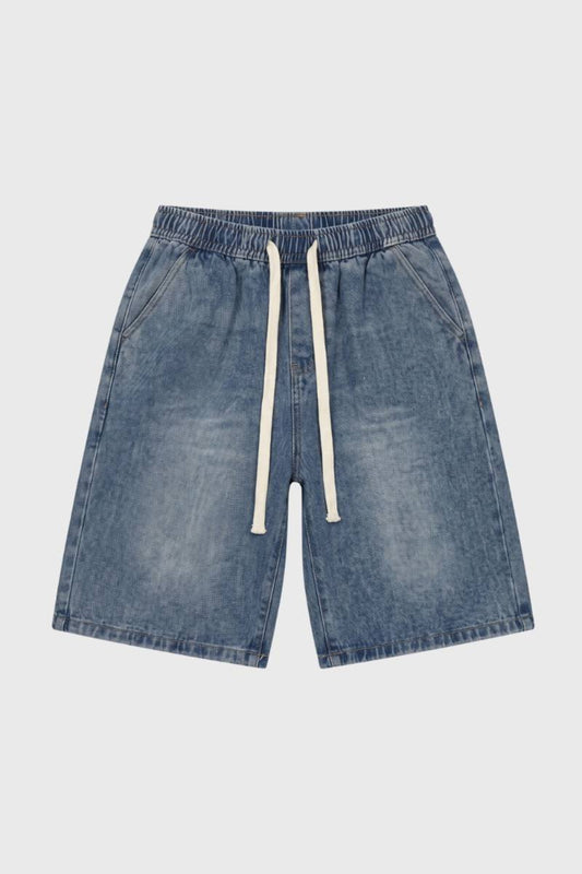 Korte Jeans Heren - Elastische Taille met Trekkoord | Comfortabel — Jeansblauw
