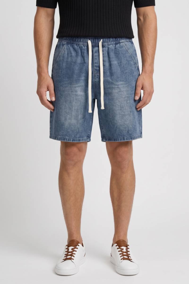 Korte Jeans Heren - Elastische Taille met Trekkoord | Comfortabel — Jeansblauw