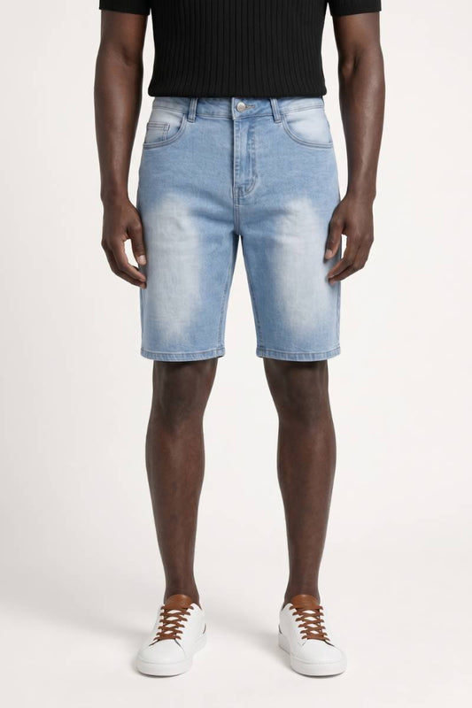 Korte Jeans Heren - Lichtblauwe Wassing met Slim Fit | Zomer — Jeansblauw