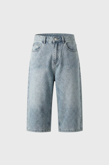 Korte Jeans Heren - Wijde Pasvorm Vintage Wassing | Relaxed — Lichtblauw