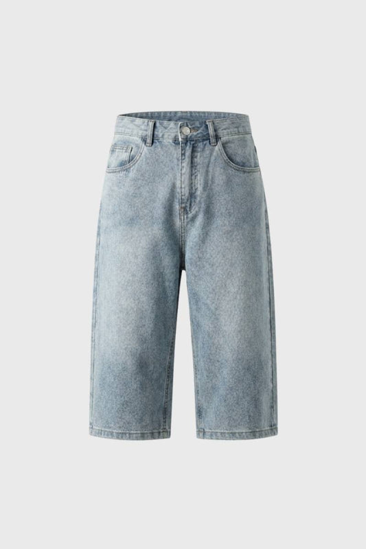 Korte Jeans Heren - Wijde Pasvorm Vintage Wassing | Relaxed — Lichtblauw