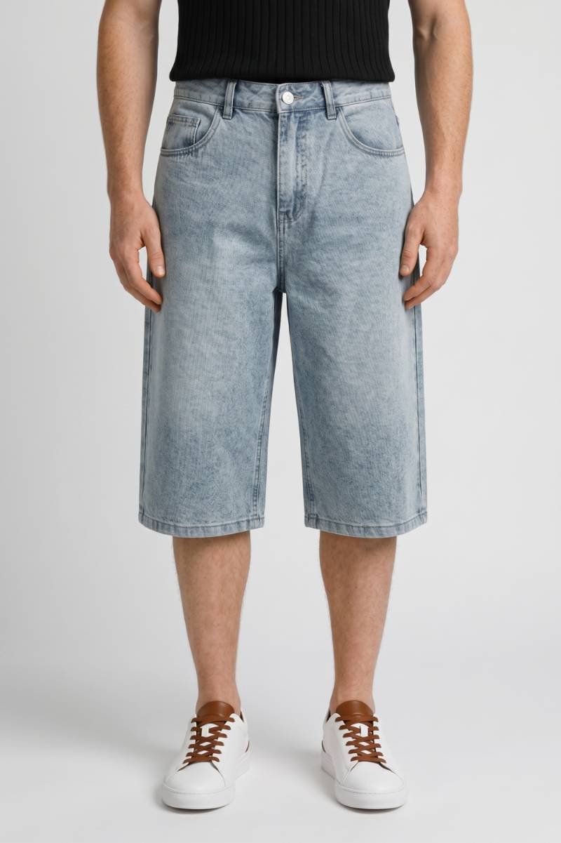 Korte Jeans Heren - Wijde Pasvorm Vintage Wassing | Relaxed — Lichtblauw
