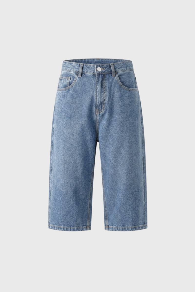 Korte Jeans Heren - Wijde Pasvorm Vintage Wassing | Relaxed — Jeansblauw