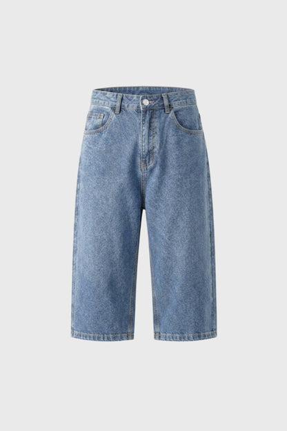 Korte Jeans Heren - Wijde Pasvorm Vintage Wassing | Relaxed — Jeansblauw