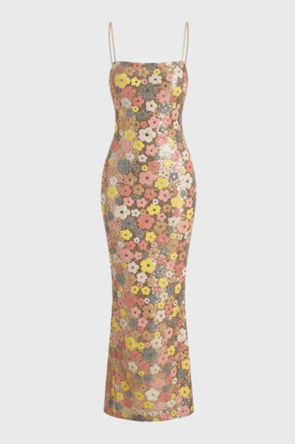Maxi Jurk Dames - Bloemenprint met Spaghettibandjes | Elegant - Bloemen Multicolor
