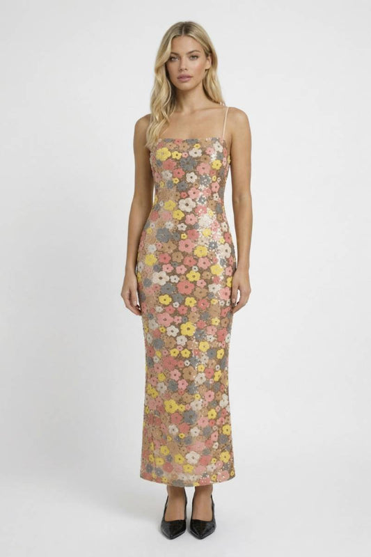 Maxi Jurk Dames - Bloemenprint met Spaghettibandjes | Elegant - Bloemen Multicolor