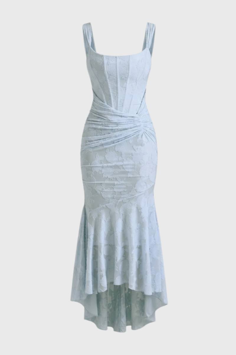Maxi Jurk Dames - Bodycon met Asymmetrische Zoom | Getailleerd - Lichtblauw